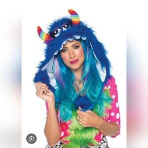 Leg Avenue Blue Furry Monster Hood with Rainbow Horns- One Size